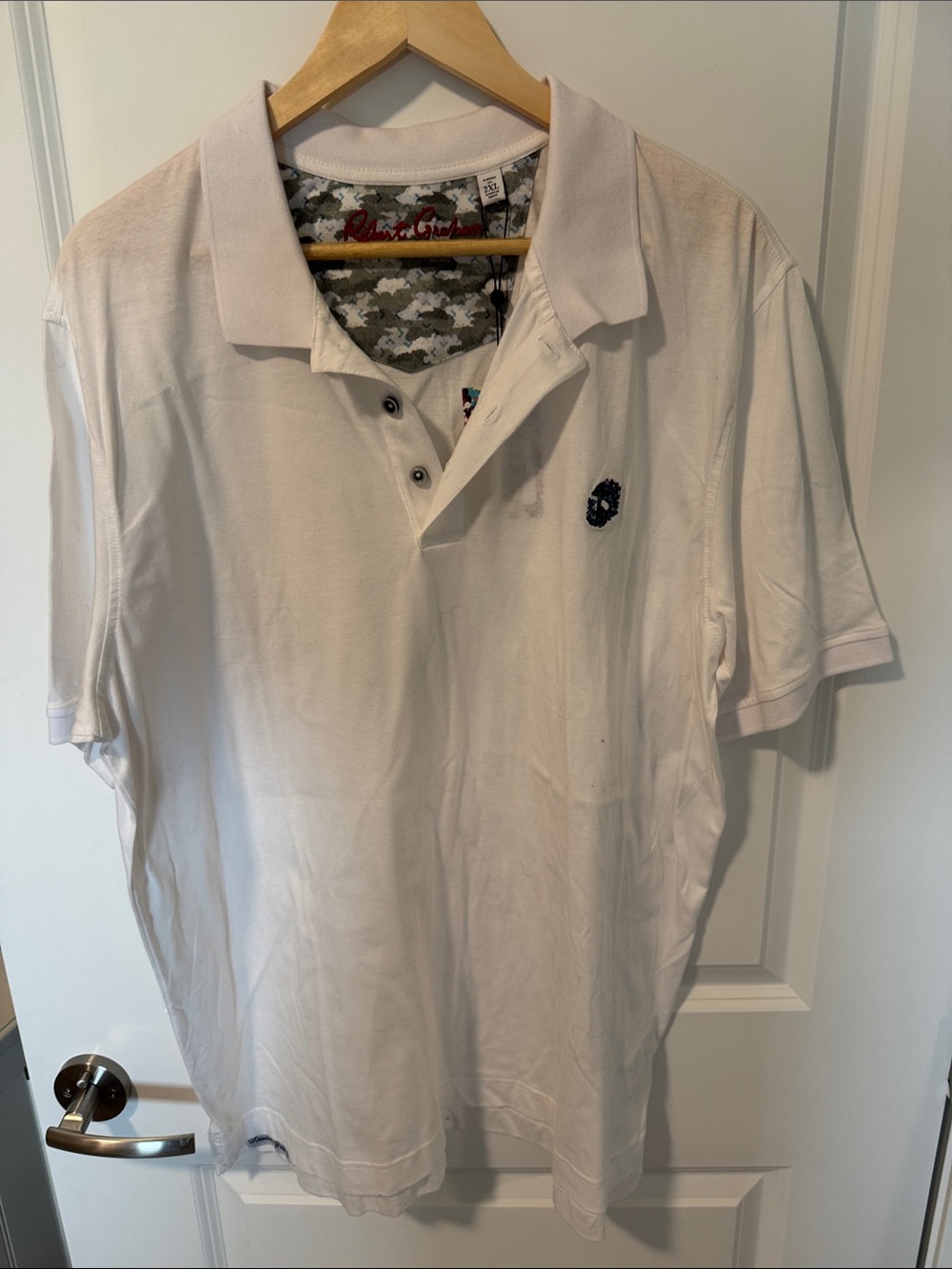 Robert Graham White Polo with Camouflage Inner Placket